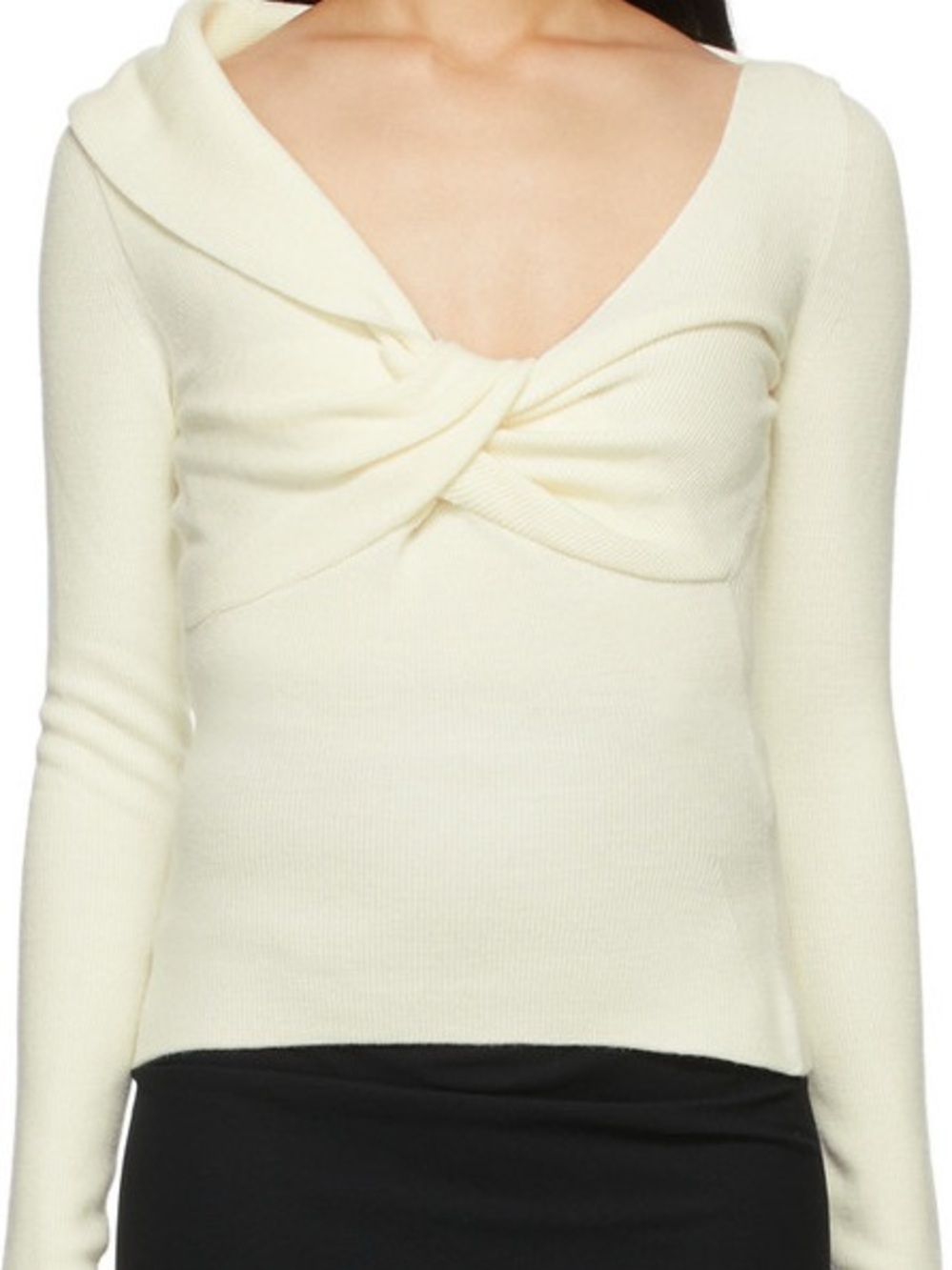 Alexander Mcqueen Wool Ivory Cream Knit Twist-Front Long Sleeve Top